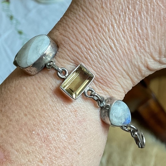 Sterling Silver 925 Smoke Topaz/Moon Stone/Citrine beautiful bracelet - Picture 3 of 11